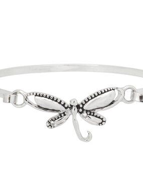 Dragonfly Bracelet Thin Bangle Hook Clasp Butterfly Fly Wing SILVER Metal